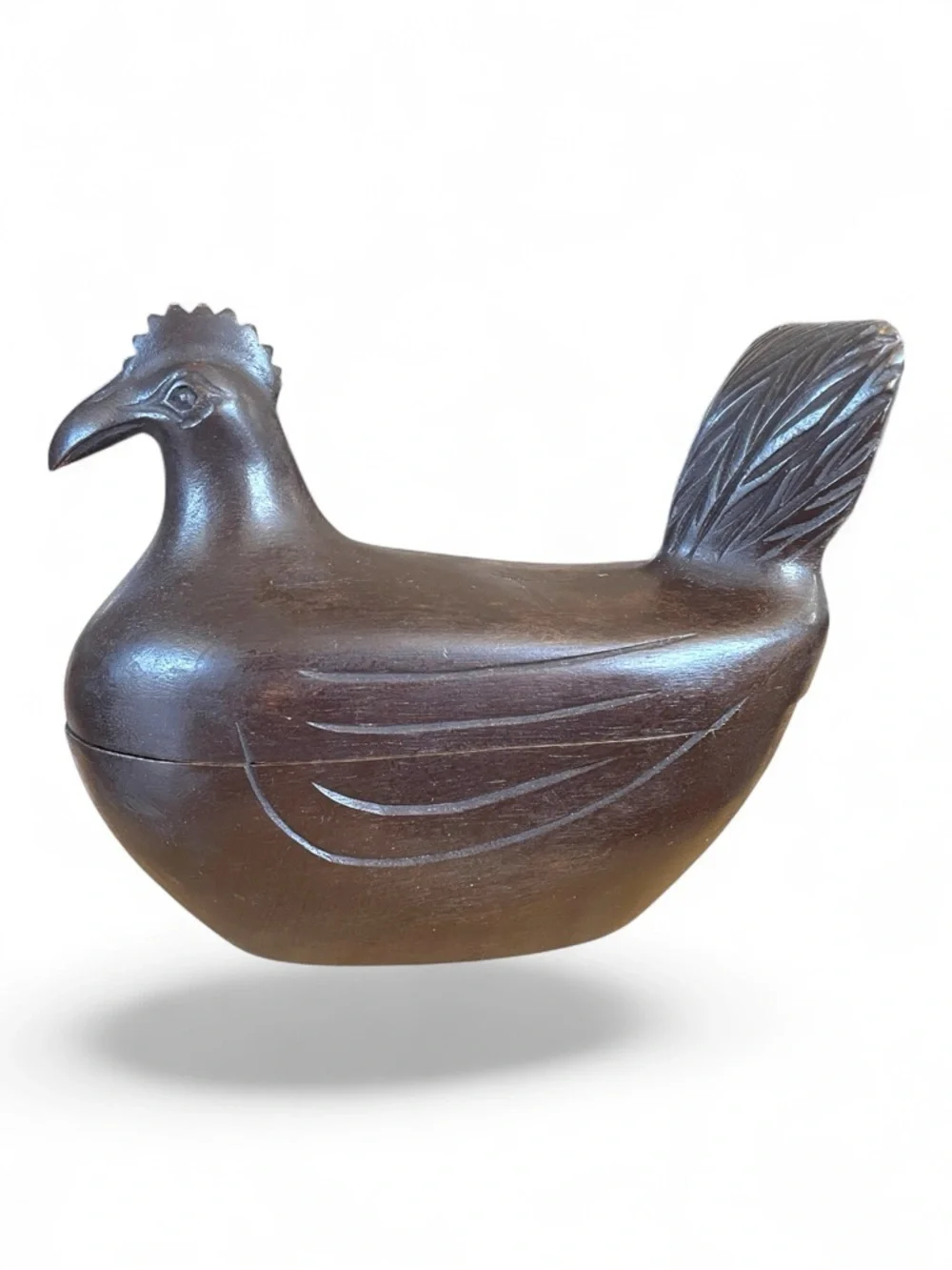 Pair of hand carved wooden chicken boxes, vintage 1970’s